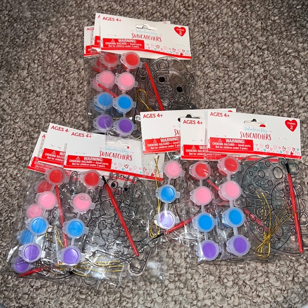 NWT 9pc VDay Sun Catchers lady Bug Bear Llama hearts with 9pc paint sets